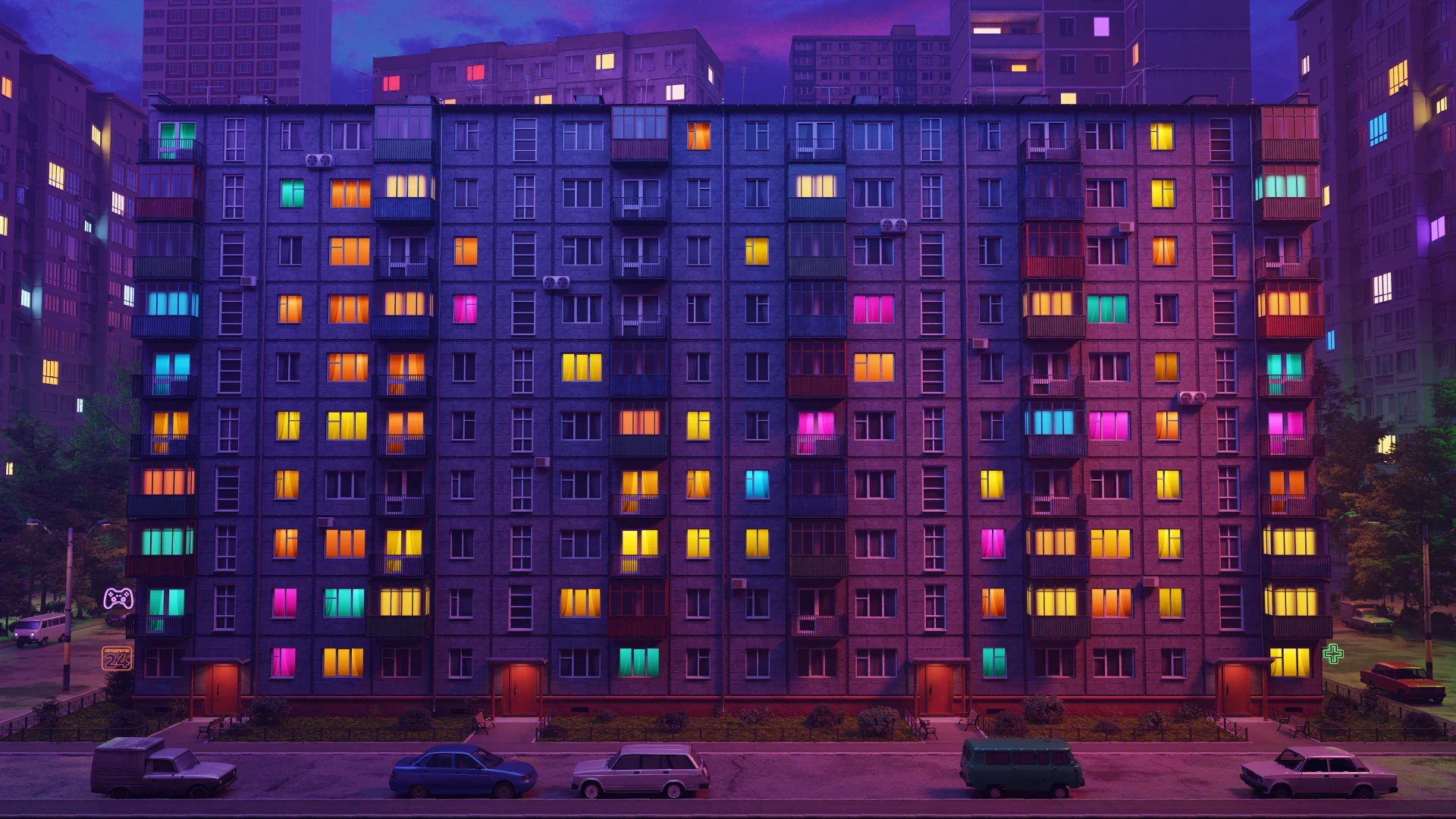 Панельный дом ночью